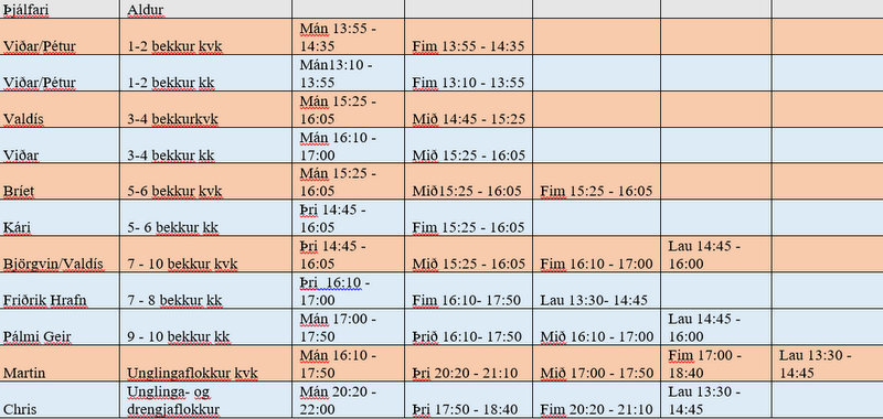 Æfingatafla 2016 - 17